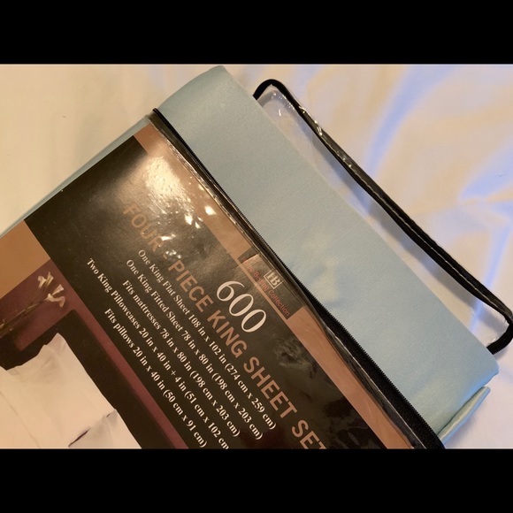 600 thread count cotton rich king bed sheet set in light blue. New. Home… - Picture 8 of 8